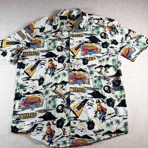 Pittsburgh Steelers NFL Team Apparel Hawaiian Aloha Button Up Shirt Men’s XL